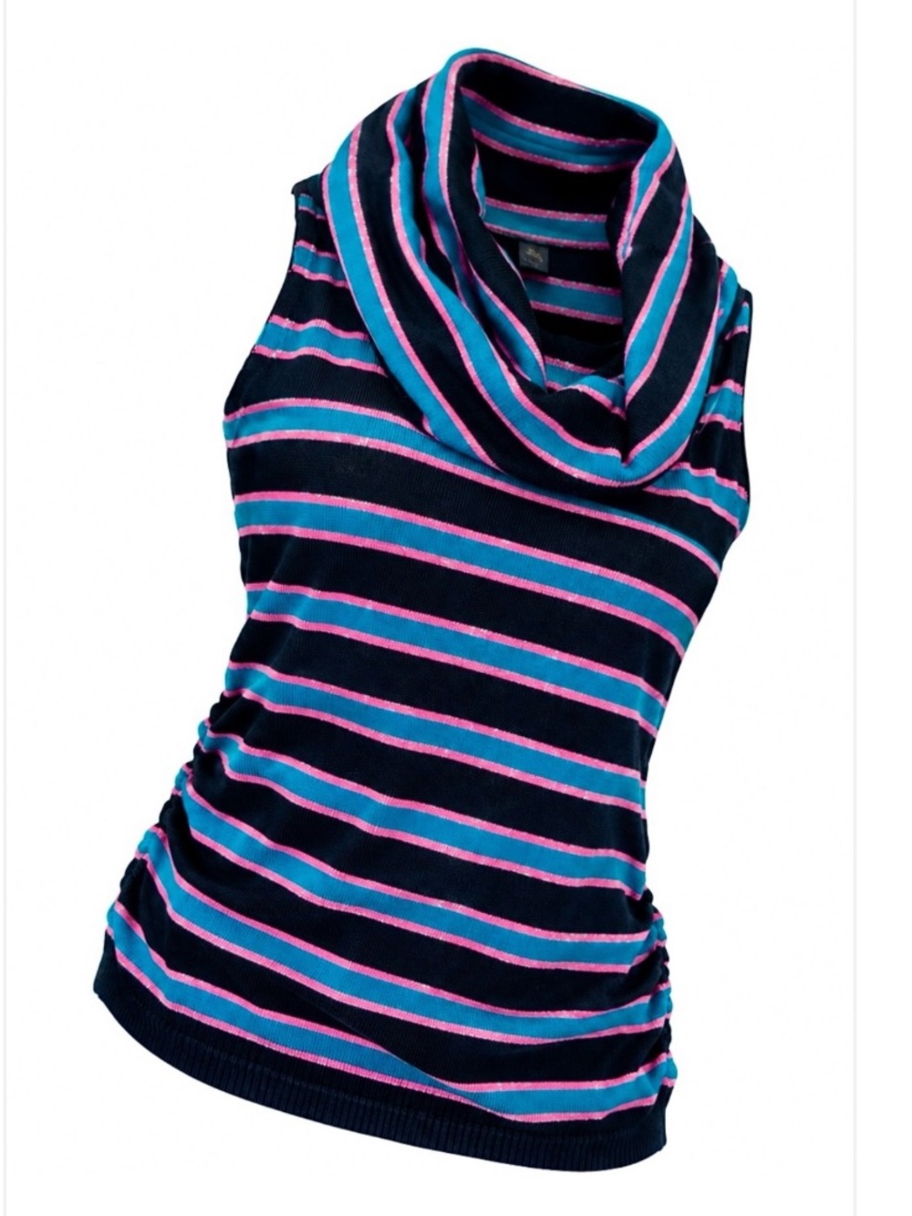 Striped Cowl Neck Sleeveless Top - Navy, Pink & Teal
